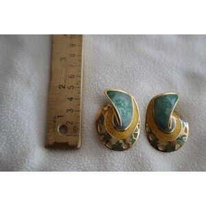 Vintage Edgar Berebi Abstract Earrings Signed Gold Toned Art Deco Clip + pierced